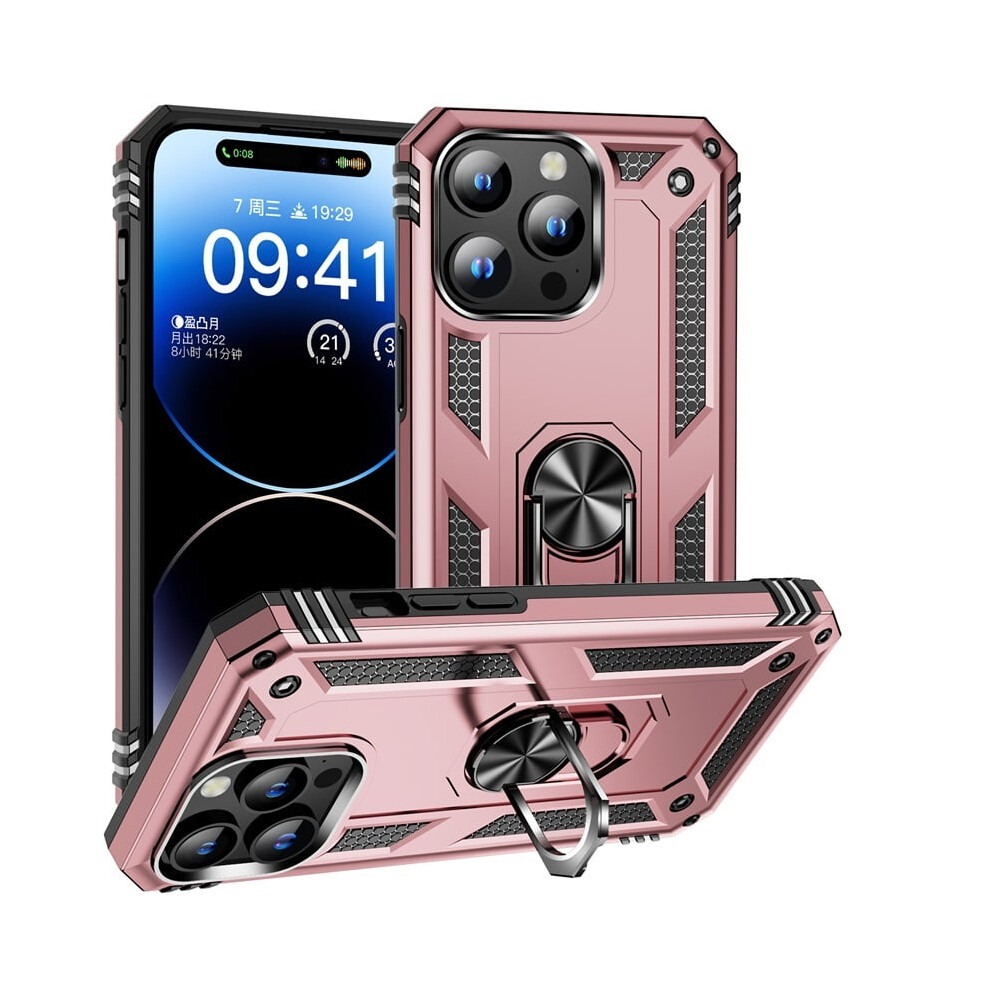 Military Grade Shockproof Case For Iphone 15 Pro Max (6.7") With Kickstand Â Rose Red 9558633007541