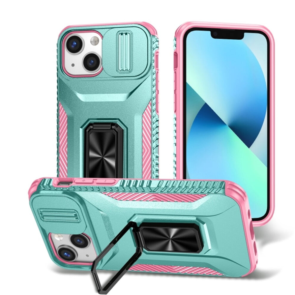 Slim Shockproof Hybrid Case For Iphone 13 Mini: Slide Camera Cover, Rotating Ring Kickstand, Military-Grade, Grey Green Green,Grey 9558633009026