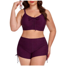 Women's Tankini Swimsuit with Ruched Push-Up Bra and Swim