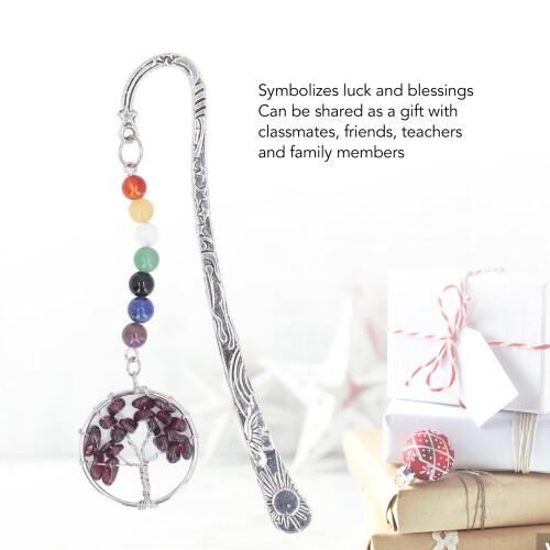 Stone Tree Metal Bookmark 7 Chakra Garnet 2