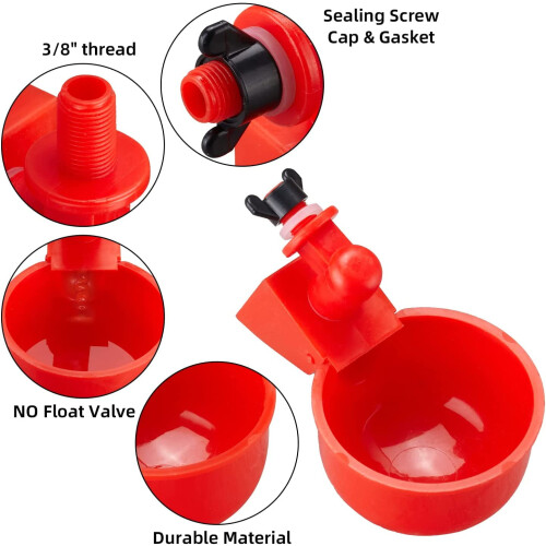 Chicken Waterer, 12-Pack Plastic Chicken Water Cups with 3/8-inch Threaded Drill 2