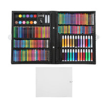 Drawing Art Box Oil Pastels Colored Pencils Watercolor Cakes Double Sided Trifold Easel Creativity Painting Set Non Toxic Beginner Artist Kit Sketch