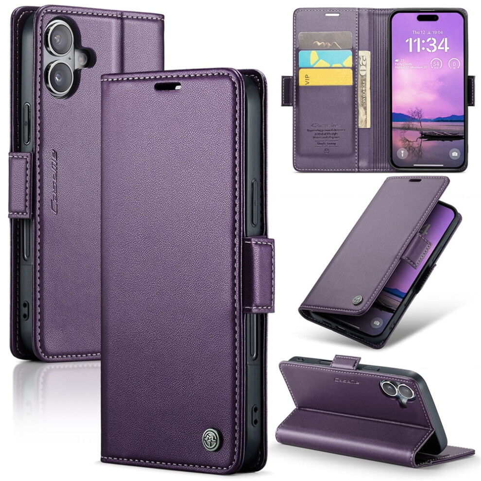 Caseme Leather Wallet Case For Compatible With Iphone 17 Â Rfid Blocking, Magnetic Clasp, Kickstand, Purple 9558633009002