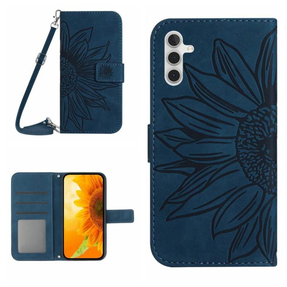 Sunflower Embossed Pu Leather Flip Wallet Case With Magnetic Closure, Card Slots & Hanging Rope For Samsung Galaxy S25 Fe 5G 6.7" 9558633007756