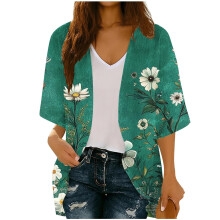 Kimono de mujer para la playa, cárdigan de gasa con estampado floral, capas sueltas.