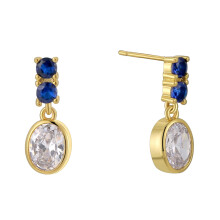 Dainty Oval Drop Earrings 18 Gold Plated Dangle Stud Earrings Sparkling Women'S Earrings Hypoallergenic Gift For Her