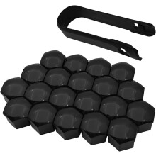 20pcs 21mm Lug Nut Covers w/ Tool, Hex Plastic Dustproof Caps, Compatible with Most Cars (Black)