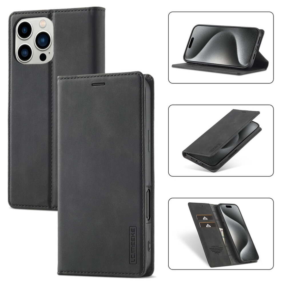 Imeeke Leather Flip Wallet Case For Compatible With Iphone 16 Pro Â Magnetic Closure, Card Holder, Shockproof, Kickstand, Black 9193271798385