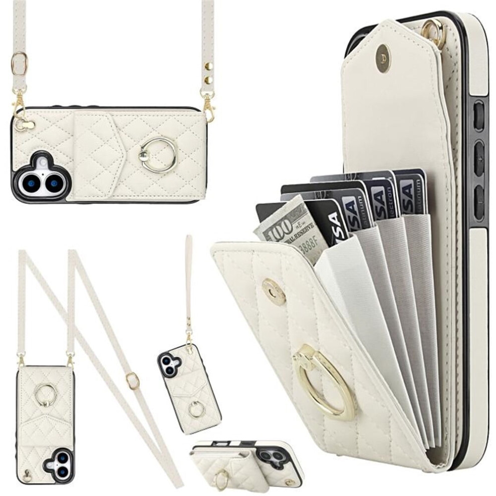 Compatible With Iphone 16 Pu Leather Wallet Case With Rfid Shielding, Adjustable Ring Holder & Detachable Crossbody/Wrist Strap Â White 9193271798323