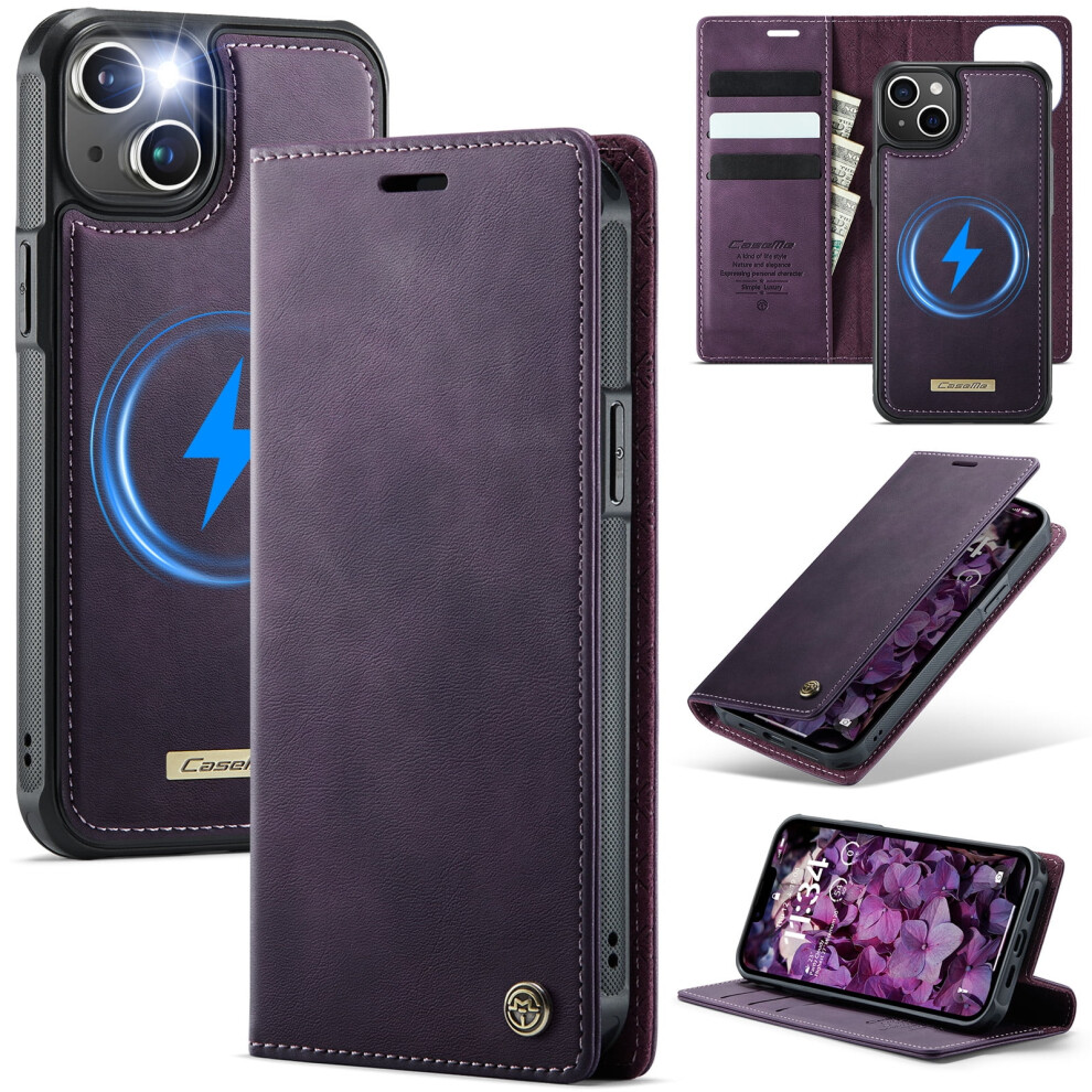 Caseme Wallet Case For Iphone 14 Plus (6.7") Â Magsafe Compatible, Rfid Blocking, Flip Stand, Shockproof, Magnetic & Detachable, Purple 9418476660801