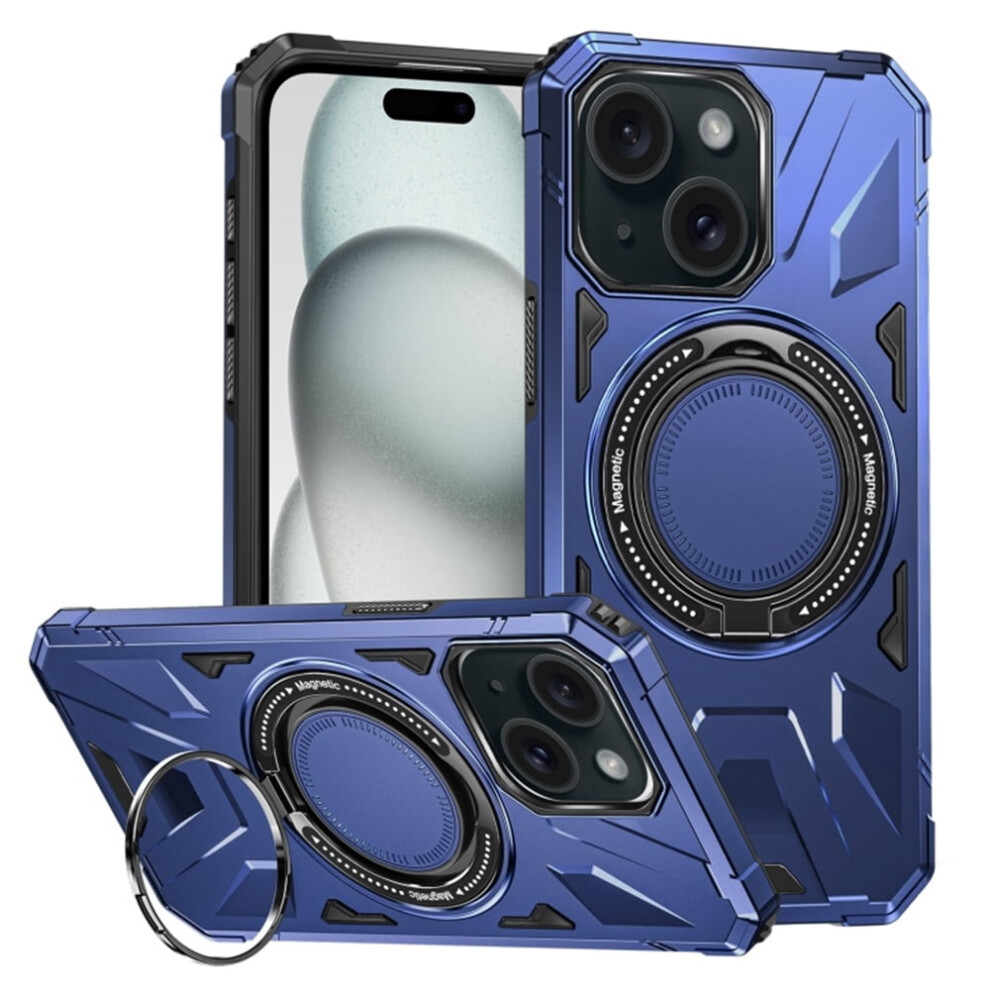 Iphone 15 (6.1") Case: 360 Spin Magnetic Stand, Magsafe Compatible, Mil-Std-810G Shockproof, Blue 9418476660382