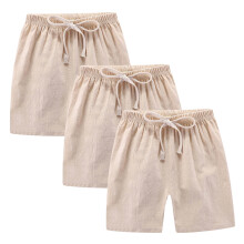 Toddler Boys Girls Shorts 3-Pack Cotton Linen Summer Casual Shorts Kids Solid Sport Short Pants with Drawstring Beige 9-10 Years