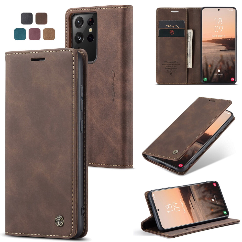Caseme Leather Flip Wallet Case For Compatible With Samsung Galaxy S21 Ultra 5GâMagnetic, Card Holder, Kickstand, Shockproof 9485826597254