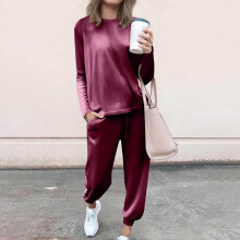 Damen-Jogginganzug aus Samt, lässige Loungewear mit Taschen, elastischen Bündchen, zweiteiliger Trainingsanzug, einfarbig, bequemes Outfit