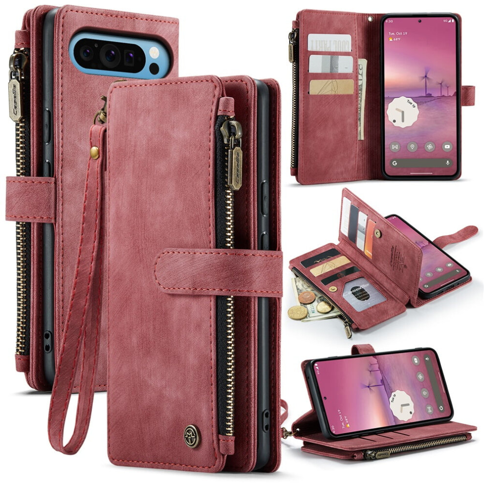 Caseme Wallet Case For Google Pixel 9 Pro Xl 6.8", Pu Leather Magnetic Flip, Lanyard Strap & Zipper Card Holder Â Compatible With Pixel 9 Pro Xl 9152228496743