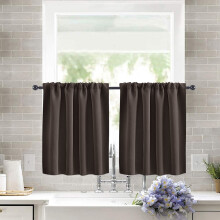 Brown Window Short Curtains – High-Density Half-Length Drapes for Bedroom, Dining Room, Kitchen & Bathroom (Compatible with Standard Rods)