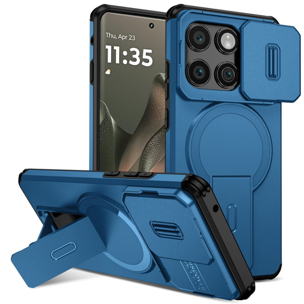 Motorola Moto Edge 2025 Case (6.7") Â Magsafe, Invisible Fold Stand, Sliding Camera Cover, Shockproof, Blue 9485826594901