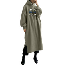 Women's Pullover Hoodie Maxi Dress Baggy Loose Long Sleeve Alphabet Print Hooded Sweatshirt Split Hem Dresses with Pockets