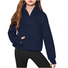 Girls Half Zip Sweatshirt Fleece Quarter Zip Pullover Sweatshirts Fall Clothes for Teen Girls Thumb Hole Navy 7-8 Years