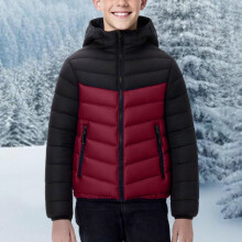 8-17Y Boys & Girls Lightweight Warm Hooded Puffer Coat Contrast Design Casual Winter Jacket