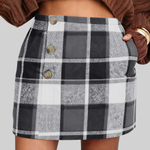 Women's Plaid Skirt Elastic Waist Pockets Classic Elegant