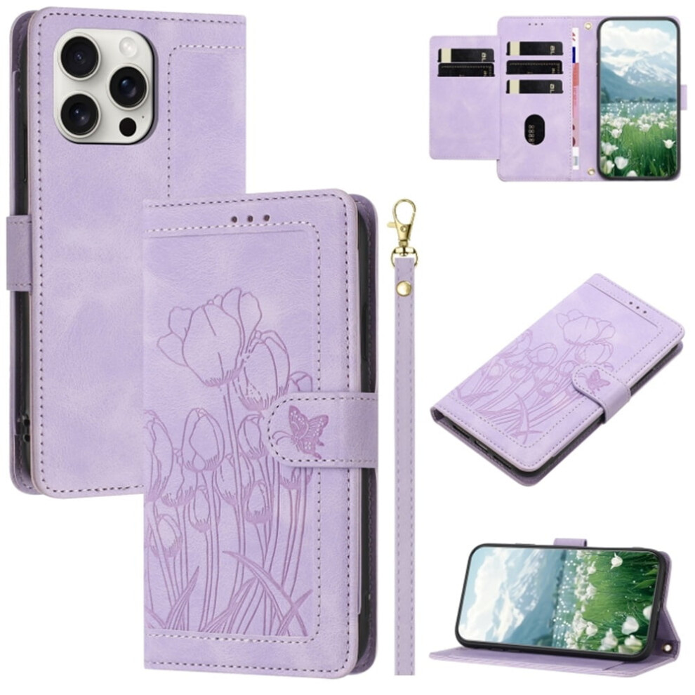 Leather Flip Wallet Case For Iphone 13 Pro Max Tulip Purple 9180435650924