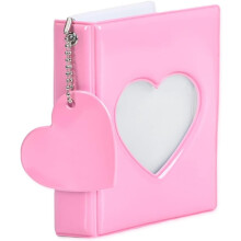 3" Mini Kpop Photo Album Binder, 32-Pocket Heart-Hollow Photocard Holder with Love Heart Pendant, Compatible with Standard Photocards
