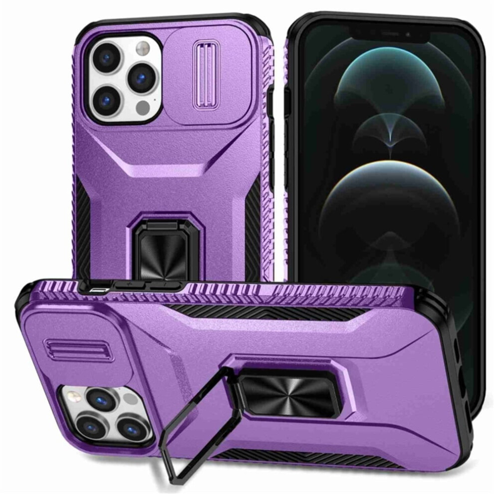 Slim Fit Shockproof Hybrid Case For Iphone 12 Pro MaxâMilitary-Grade, Slide Camera Cover, Rotating Ring Kickstand, Purple 9485826596790