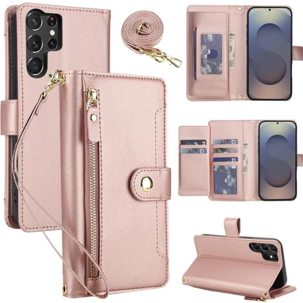 Rfid Blocking Wallet Case For Samsung Galaxy S25 Ultra 5G 6.9", With Multi-Card Slots, Zipper Pocket, Detachable Shoulder/Wrist Straps, Shockproof 9130661894166