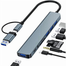 8-in-1 USB-C Hub with USB 3.0/2.0, Audio, SD/TF Reader—compatible with MacBook Pro/Air, Dell, Surface, Lenovo, Huawei, iPad Pro & more