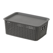 Plastic Hollow Woven Storage Bins with Lids – for Toys, Books, Sundries – Fits Shelves, Drawers, Desktops, Game Rooms, Classrooms, Offices