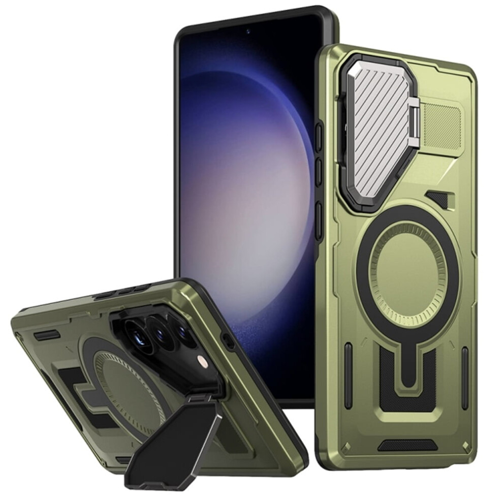 Rugged Magnetic Case For Samsung Galaxy S23+ 5G Â Military-Grade, Adjustable Metal Lens Cover, Magsafe-Compatible, Green 9130661895392