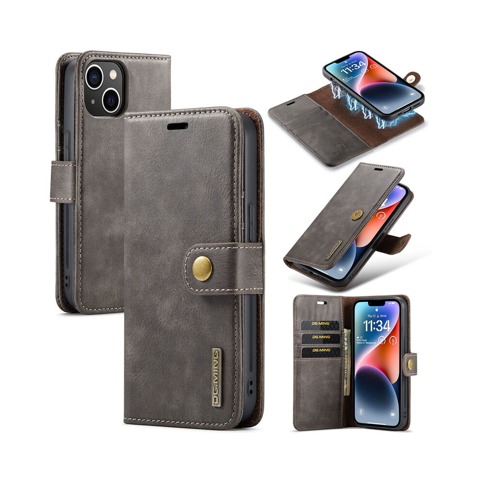 For Compatible With Iphone 13 Crazy Horse Texture Detachable Magnetic Leather Phone Case,,For Compatible With Iphone 13 Grey 9418476658396