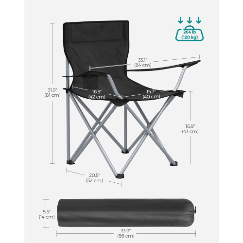 2-Pack Folding Camping Chairs with Cup Holder Black 1