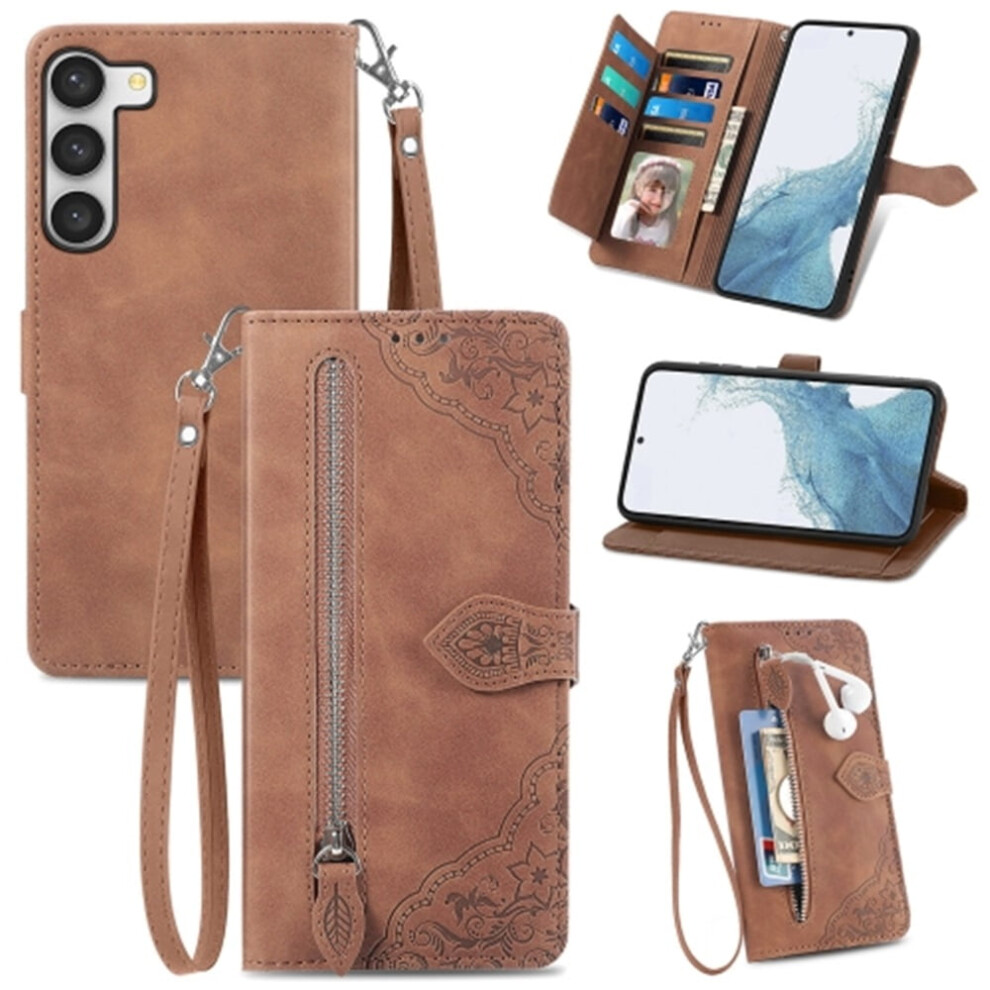 Compatible With Samsung Galaxy S23 5G 6.1" Pu Leather Magnetic Flip Wallet Case With Lanyard, Wristlet & Zipper Card Holder 9170372104536