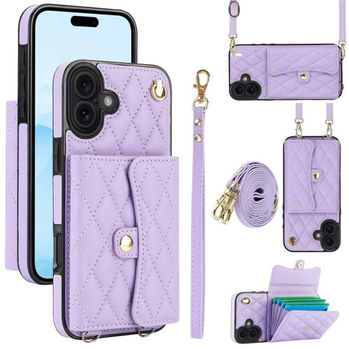 Purple RFID-Blocking Flip Wallet Case for iPhone 16 Plus