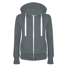 Damen-Kapuzenpullover mit Kordelzug und Reißverschluss, einfarbig, japanischer Stil, Langarm, Rundhalsausschnitt, lockere Passform, Dunkelgrau, XL