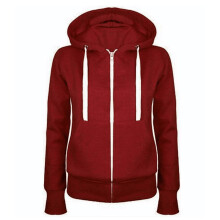 Damen-Kapuzenpullover mit Kordelzug und Reißverschluss, einfarbig, japanischer Stil, lange Ärmel, Rundhalsausschnitt, lockere Passform, bordeauxrot
