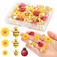 Resin Bees Daisies Ladybugs Flatback Embellishments 100 pcs