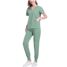 asdoklhq Scrubs for Women Solid Color LooseAnkle Cuff Pants Pocket Caregiver Short Sleeve V-Neck Blouses Nursing Uniform Set Green L