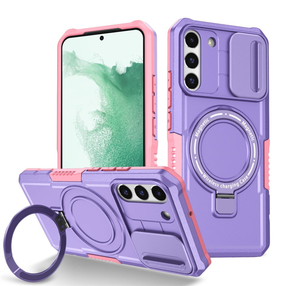 Shockproof Case For Samsung Galaxy S22 Plus 6.6" – Sliding Camera Cover, Magsafe Compatible, Hidden Kickstand & Ring Holder Purple 9170372105526