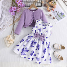 Toddler Girl Flower Print Sundress and Cardigan Set 2-Piece