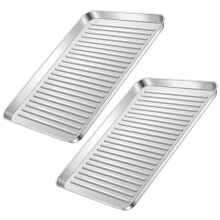 NonStick Stainless Steel Sheet Cake Pan for Home Baking, MultiFunctional Silver Bakeware Set, 2pcs