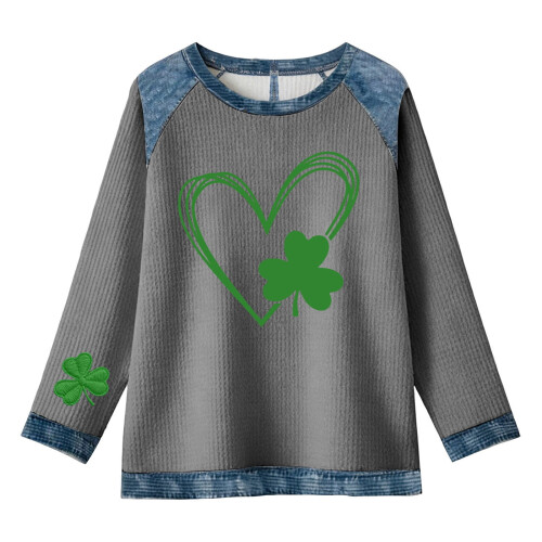 Dame sweatshirt med Shamrock-kunsttryk, grøn 2