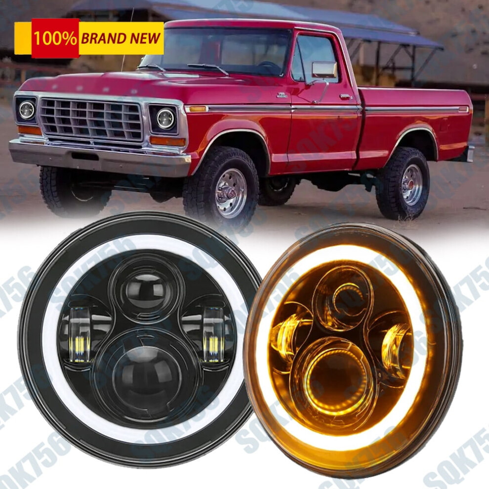 2Pc 7'' Round Halo Led Headlight For Jeep Wrangler Jk For Ford F-150 F-250 Truck 9130661894388
