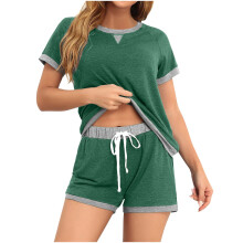 2-delige sets voor dames: zomerse top met kleurblokken, korte mouwen, bijpassende shorts met trekkoord, pyjamasets, loungewear