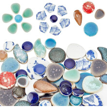 80pcs Broken Ceramic Mosaic Tiles for Crafts, Mixed Color/Shape, Compatible with Mosaic Wreath Kit & Garden Art Projects