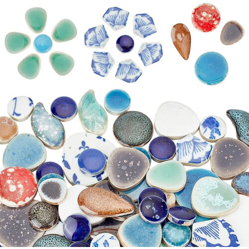 Ceramic Mosaic Tiles Broken 80 pcs Mixed Color Shape