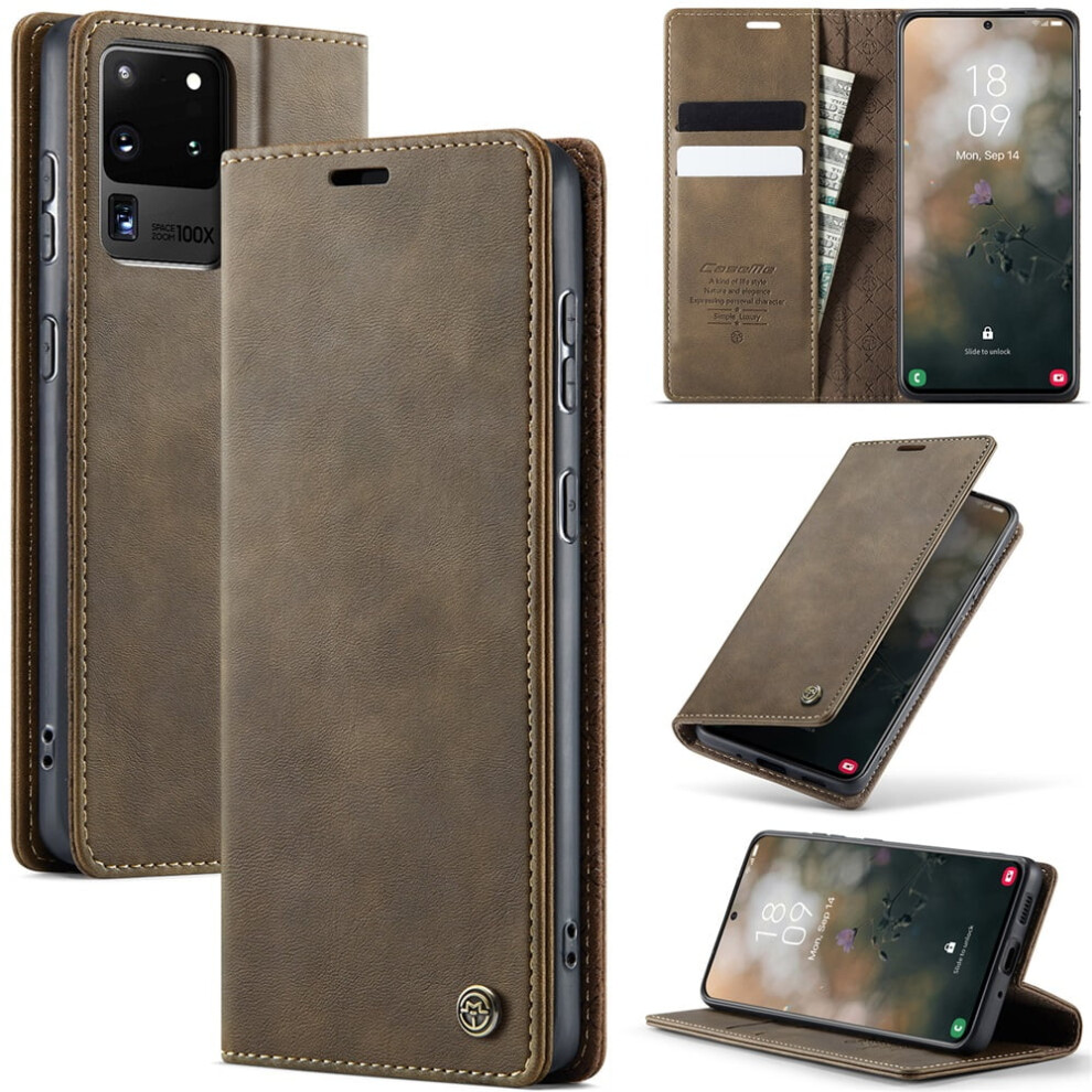 Caseme Calf Leather Wallet Case For Compatible With Samsung Galaxy S20 Ultra 6.9" Â Rfid Blocking, Magnetic Closure, Card/Cash Slots, Kickstand, 9418476659508