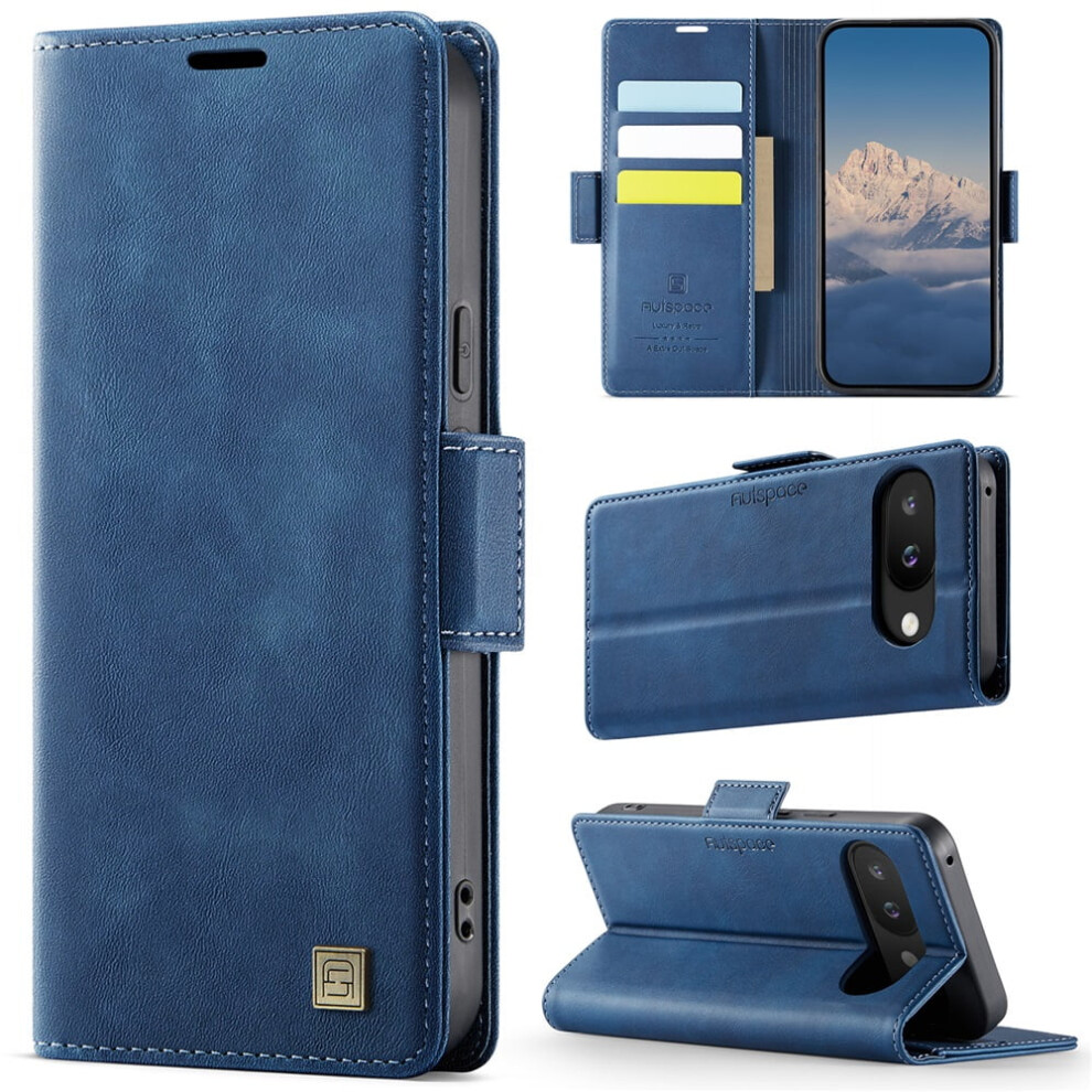 Autspace Magnetic Wallet Phone Case For Google Pixel 9A Â Shockproof Leather Flip Case With Card Holder, Compatible With Google Pixel 9A Blue 9418476659812